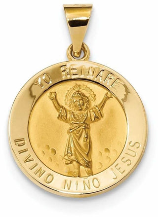 14k Yellow Gold Polished and Satin Hollow Divino Nino Round Medal Pendant XR1669