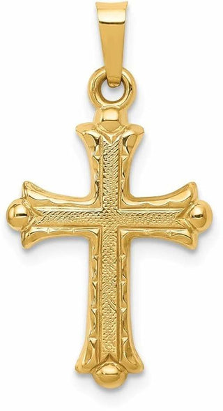 14k Yellow Gold Hollow Fleur De Lis Cross Pendant XR208