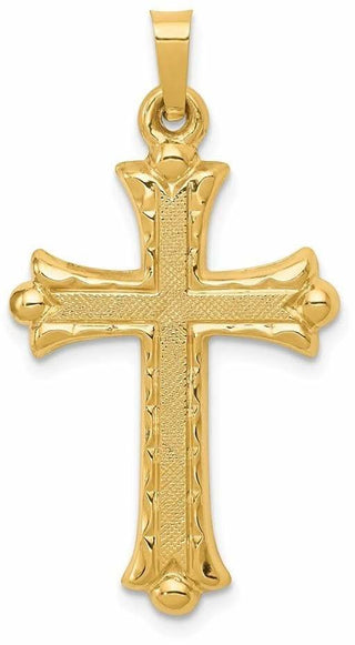 14k Yellow Gold Hollow Fleur De Lis Cross Pendant XR209