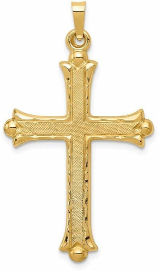 14k Yellow Gold Hollow Fleur De Lis Cross Pendant XR210