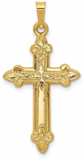14k Yellow Gold Fleur De Lis Cross Pendant XR261