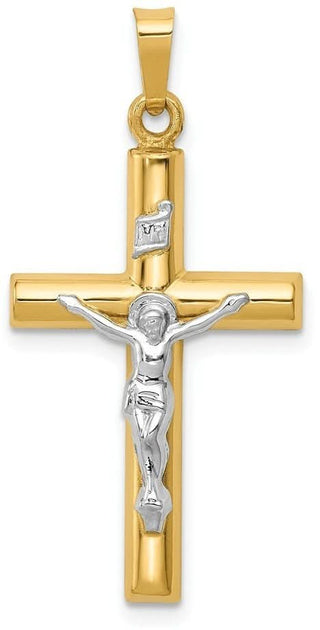 14k Yellow and White Gold Inri Hollow Latin Crucifix Pendant XR297