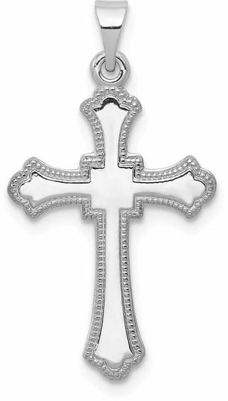 14k White Gold Budded Cross Pendant XR474